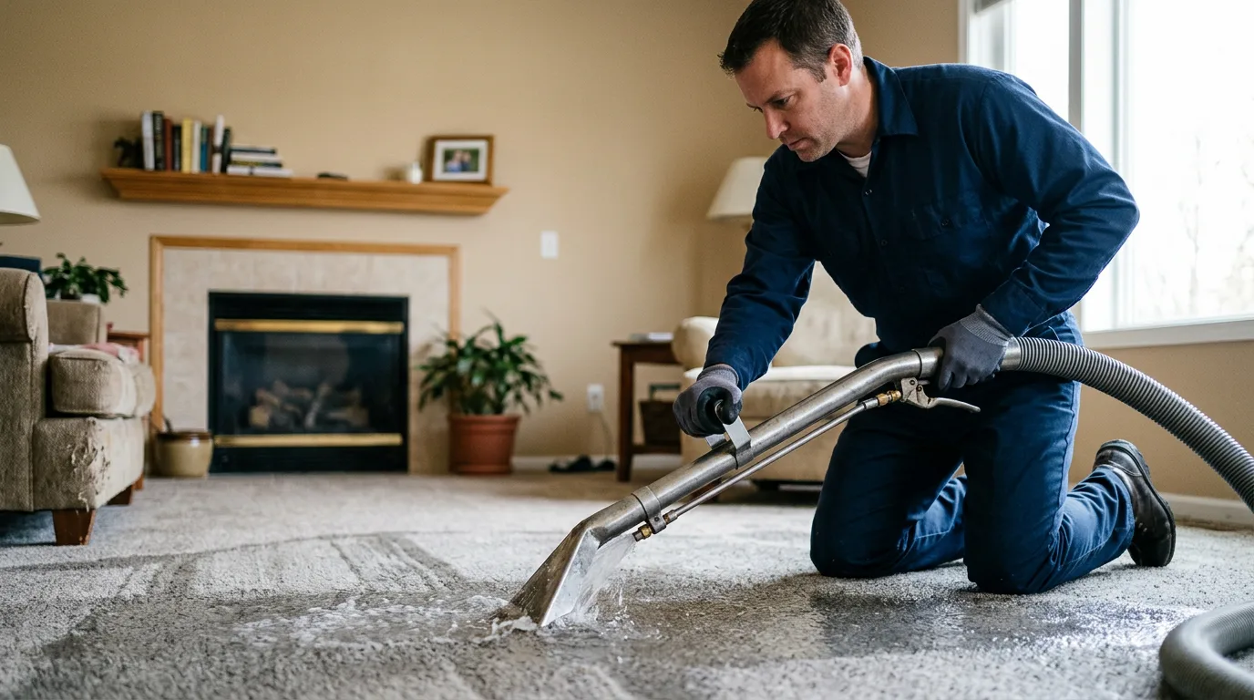 Water damage restoration technician working near Kinross, MI
